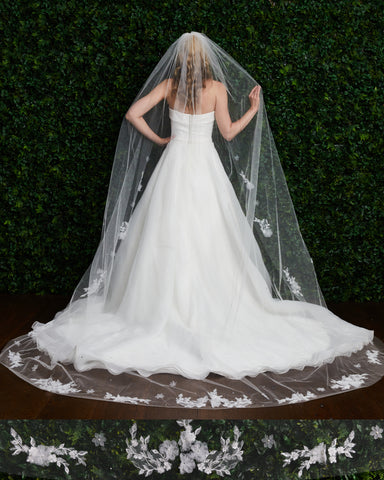 Marionat Bridal Veils 3820 - 36” Ivory beaded edge with pearls and  rhinestones - The Bridal Veil Company