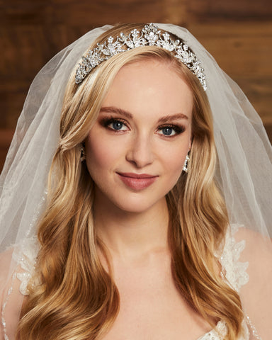 Marionat Bridal Veils 3439- Silver Embroidery with Pearls-The Bridal Veil  Company